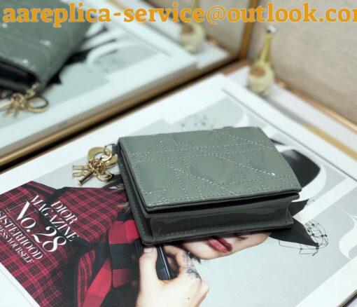 Replica Dior Mini Lady Dior Wallet In Grey Patent Calfskin 4