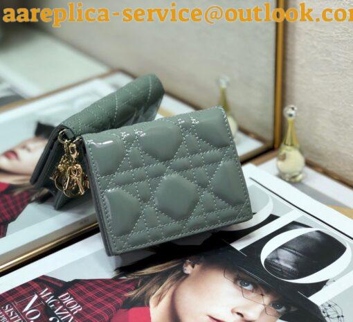 Replica Dior Mini Lady Dior Wallet In Grey Patent Calfskin 5