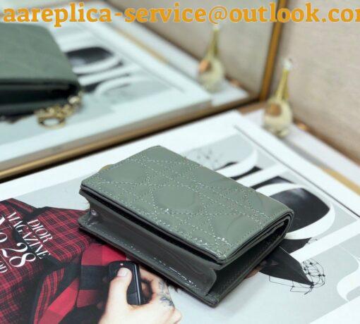 Replica Dior Mini Lady Dior Wallet In Grey Patent Calfskin 6