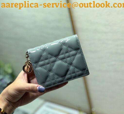 Replica Dior Mini Lady Dior Wallet In Grey Patent Calfskin 8