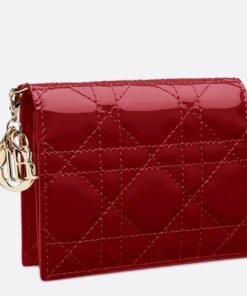 Replica Dior Mini Lady Dior Wallet In Red Patent Calfskin