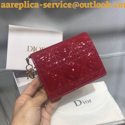 Replica Dior Mini Lady Dior Wallet In Red Patent Calfskin 4