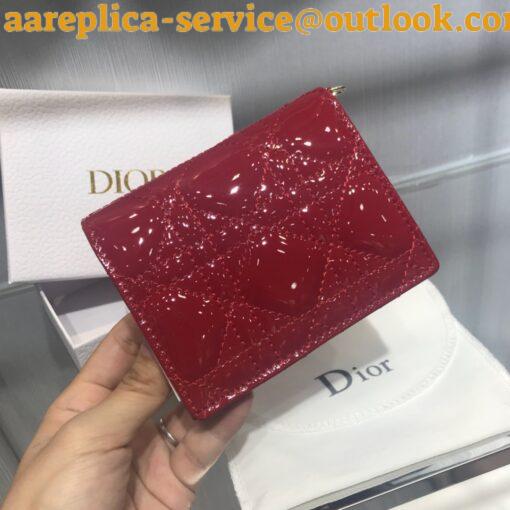 Replica Dior Mini Lady Dior Wallet In Red Patent Calfskin 6