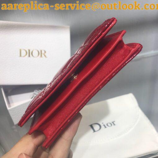 Replica Dior Mini Lady Dior Wallet In Red Patent Calfskin 7