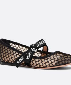 Replica Dior Miss J’Adior Ballerina Flats In Black Mesh