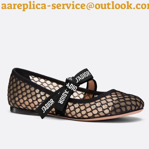 Replica Dior Miss J’Adior Ballerina Flats In Black Mesh