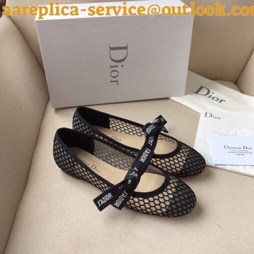 Replica Dior Miss J’Adior Ballerina Flats In Black Mesh 3