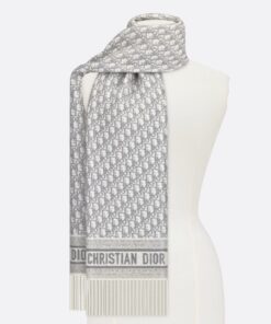 Replica Dior Oblique Scarf In Grey Cashmere