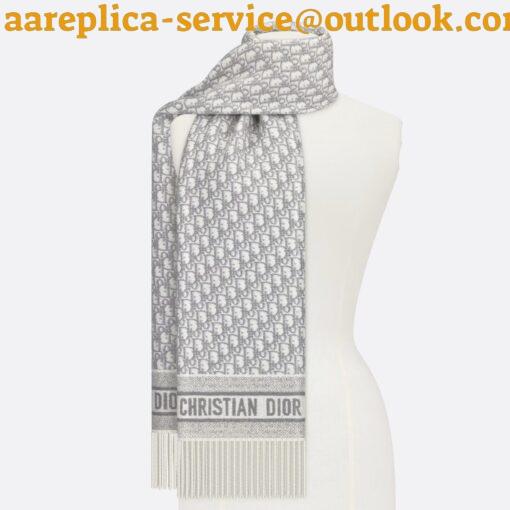 Replica Dior Oblique Scarf In Grey Cashmere