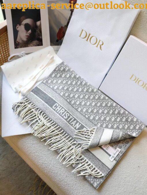 Replica Dior Oblique Scarf In Grey Cashmere 4