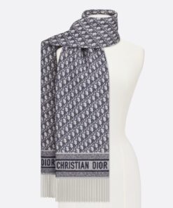 Replica Dior Oblique Scarf In Navy Blue Cashmere