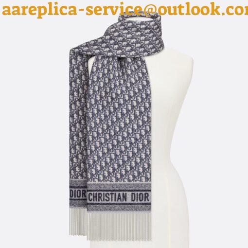 Replica Dior Oblique Scarf In Navy Blue Cashmere