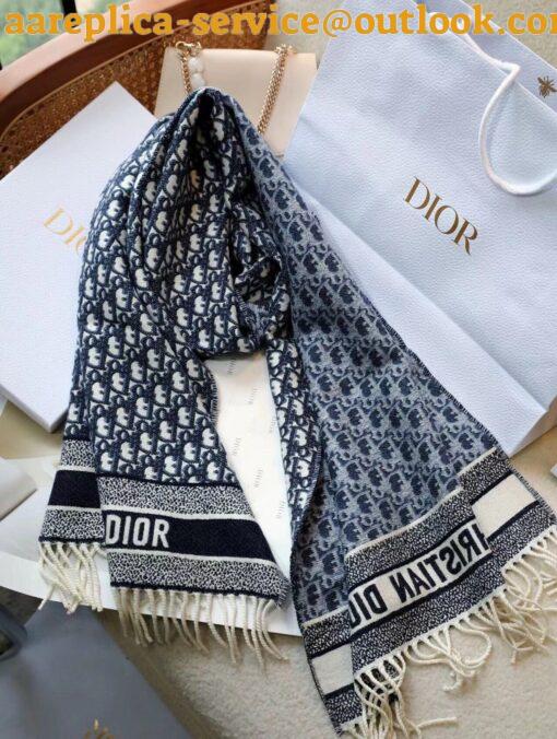 Replica Dior Oblique Scarf In Navy Blue Cashmere 10