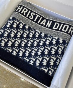 Replica Dior Oblique Scarf In Navy Blue Technical Cashmere