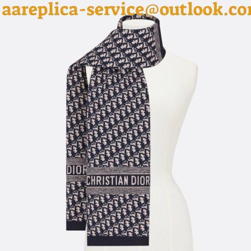 Replica Dior Oblique Scarf In Navy Blue Technical Cashmere 5