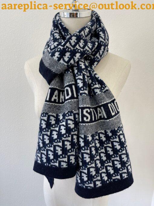 Replica Dior Oblique Scarf In Navy Blue Technical Cashmere 9