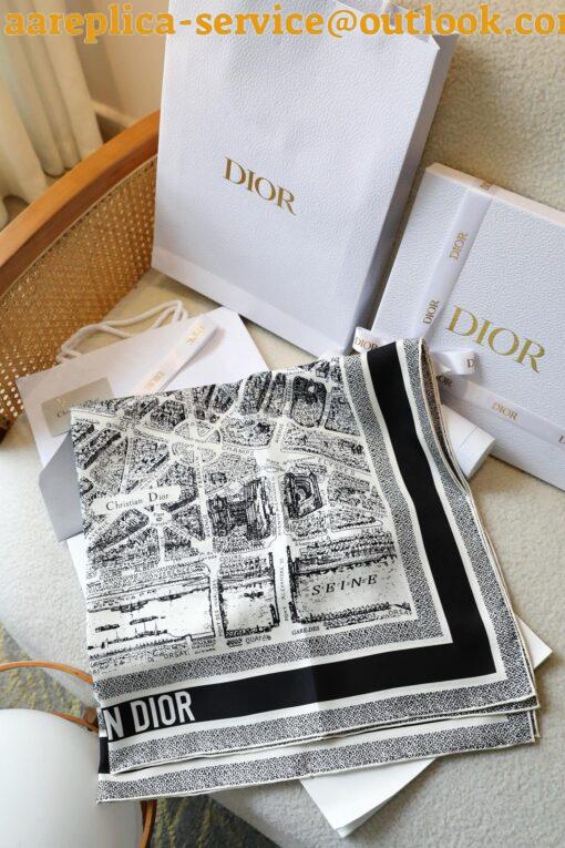 Replica Dior Plan de Paris 90 Square Scarf in White Silk Twill 3