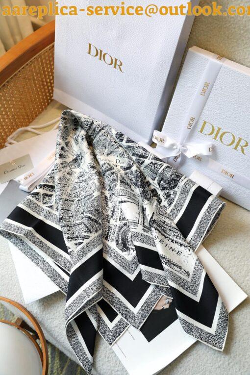 Replica Dior Plan de Paris 90 Square Scarf in White Silk Twill 4