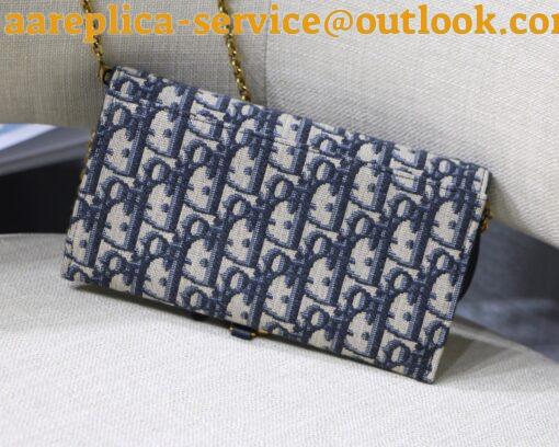 Replica Dior Saddle Chain Wallet In Blue Oblique Jacquard