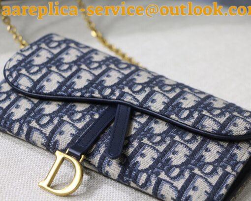 Replica Dior Saddle Chain Wallet In Blue Oblique Jacquard 5