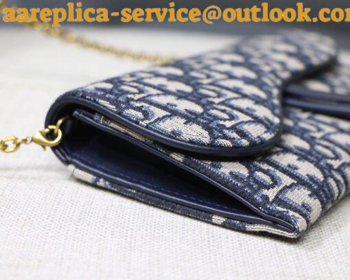 Replica Dior Saddle Chain Wallet In Blue Oblique Jacquard 6