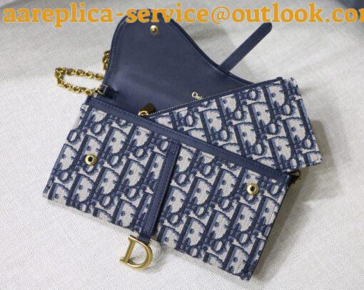 Replica Dior Saddle Chain Wallet In Blue Oblique Jacquard 7