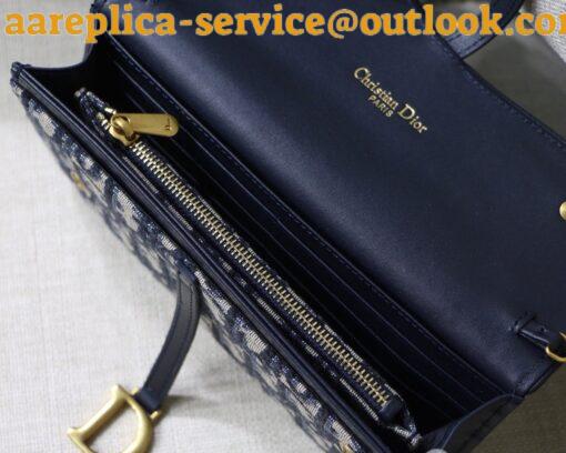 Replica Dior Saddle Chain Wallet In Blue Oblique Jacquard 11