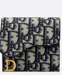 Replica Dior Saddle Lotus Wallet In Blue Oblique Jacquard