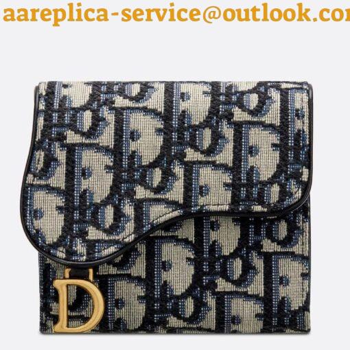 Replica Dior Saddle Lotus Wallet In Blue Oblique Jacquard