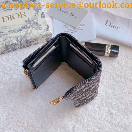 Replica Dior Saddle Lotus Wallet In Blue Oblique Jacquard 3