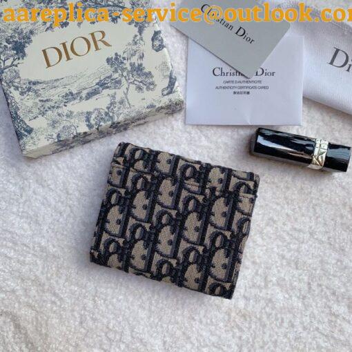 Replica Dior Saddle Lotus Wallet In Blue Oblique Jacquard 6