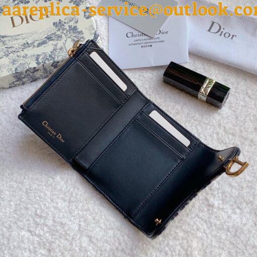 Replica Dior Saddle Lotus Wallet In Blue Oblique Jacquard 7