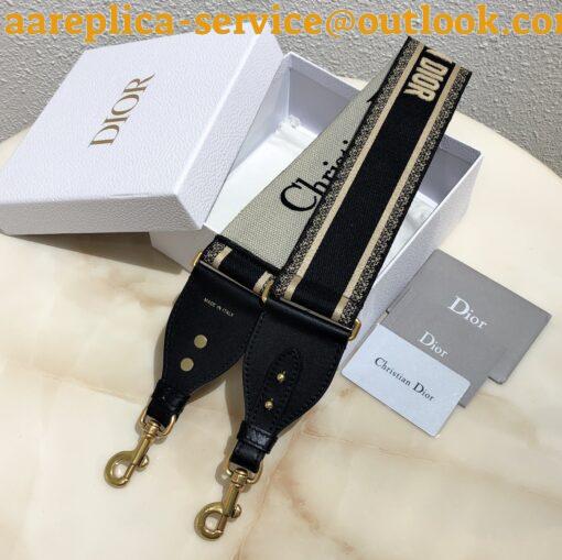 Replica Dior Shoulder Strap with Ring in Black Embroidery Canvas 15