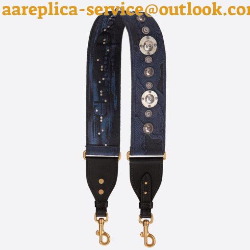 Replica Dior Shoulder Strap in Blue Camouflage Embroidery with Medallions 4