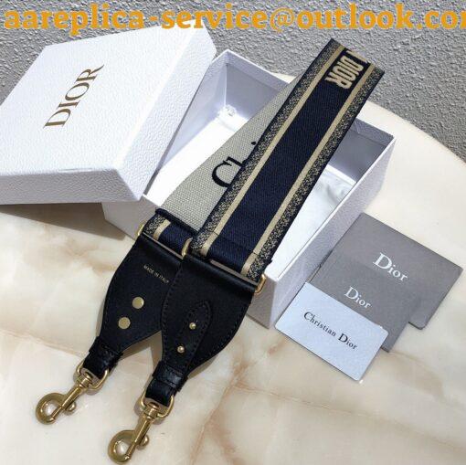 Replica Dior Shoulder Strap with Ring in Blue Embroidery Canvas 11