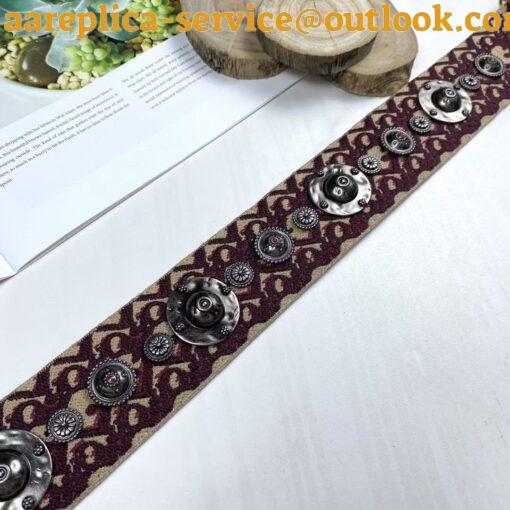 Replica Dior Shoulder Strap in Bordeaux Oblique Embroidery with Medallions