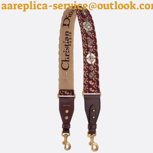 Replica Dior Shoulder Strap in Bordeaux Oblique Embroidery with Medallions 3