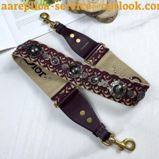 Replica Dior Shoulder Strap in Bordeaux Oblique Embroidery with Medallions 5