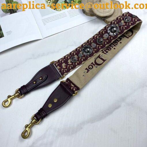 Replica Dior Shoulder Strap in Bordeaux Oblique Embroidery with Medallions 6