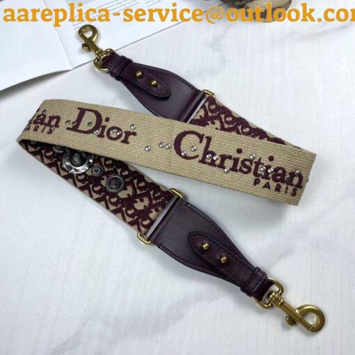 Replica Dior Shoulder Strap in Bordeaux Oblique Embroidery with Medallions 7