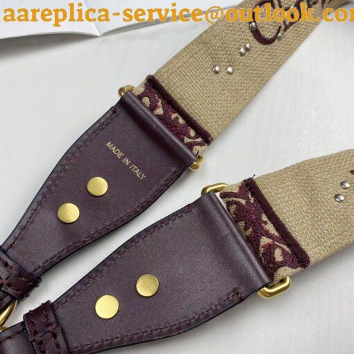 Replica Dior Shoulder Strap in Bordeaux Oblique Embroidery with Medallions 8