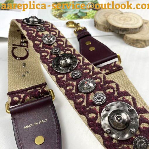 Replica Dior Shoulder Strap in Bordeaux Oblique Embroidery with Medallions 9