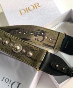 Replica Dior Shoulder Strap in Green Camouflage Embroidery with Medallions