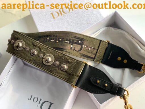 Replica Dior Shoulder Strap in Green Camouflage Embroidery with Medallions