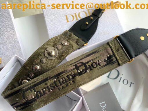 Replica Dior Shoulder Strap in Green Camouflage Embroidery with Medallions 3