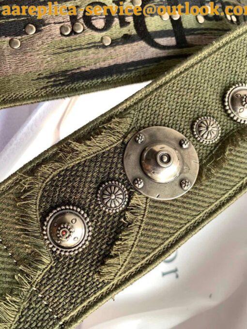 Replica Dior Shoulder Strap in Green Camouflage Embroidery with Medallions 4