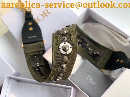 Replica Dior Shoulder Strap in Green Camouflage Embroidery with Medallions 6