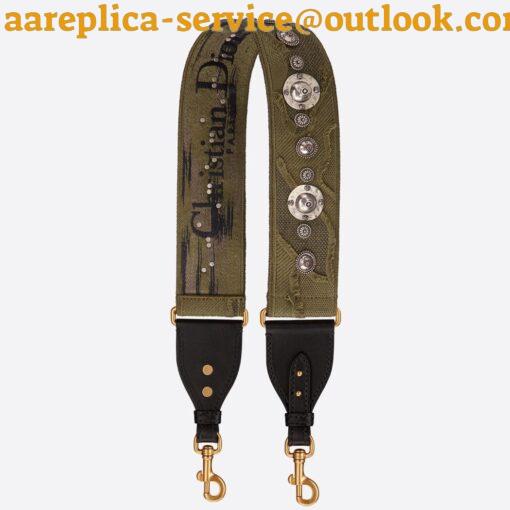 Replica Dior Shoulder Strap in Green Camouflage Embroidery with Medallions 8