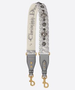 Replica Dior Shoulder Strap in Grey Oblique Embroidery with Medallions