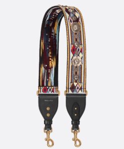 Replica Dior Shoulder Strap in Multicolored Embroidery Canvas with Medallions